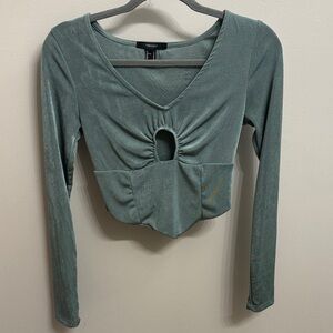 Forever 21 Teal Long Sleeve Crop Top